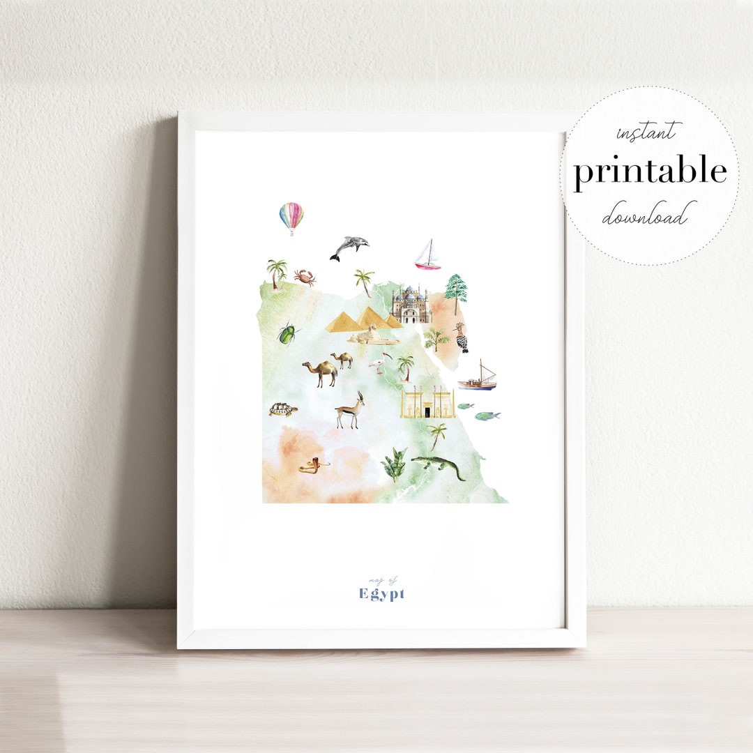 Egypt Illustrated Map Printable Wall Art Print Nursery - Etsy