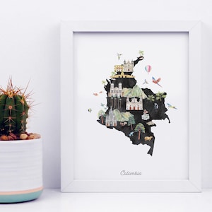 Kolumbien Karte Kunstdruck Illustriert, Land Karte Poster, Aquarell Karte, Wanddeko, Wanddeko, Kinderzimmer, Wanddeko, Wanddeko, Wanddeko