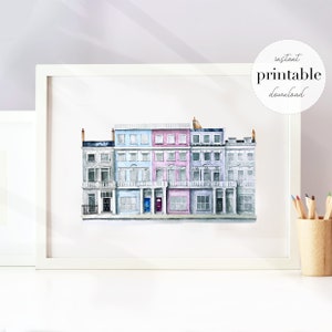 London Straßenbild Illustriert Printable | Notting Hill | Reise Kunstdruck | England Reise Poster | Strasse Zeichnung | London-Reise-Druck