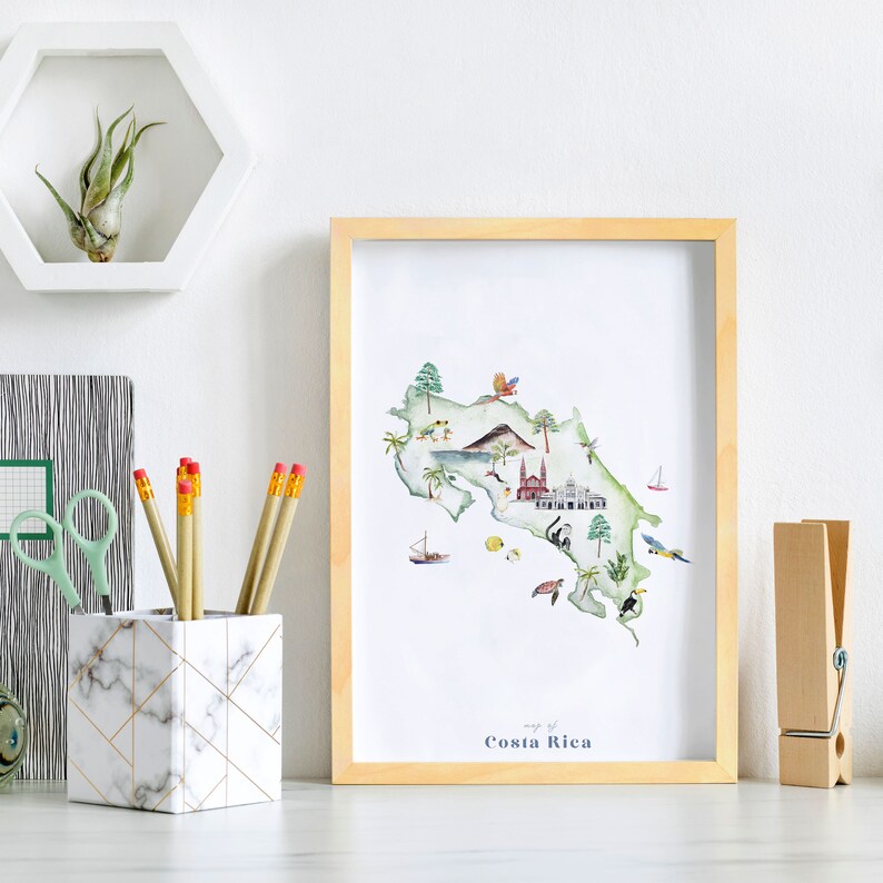 Costa Rica Map Art Print wall art nursery decor nursery Etsy