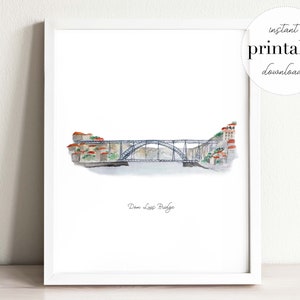 Pont Dom Luis Imprimable, illustration aquarelle, impression d’art mural, décoration intérieure, point de repère, portugal, voyage, affiche de voyage, Porto