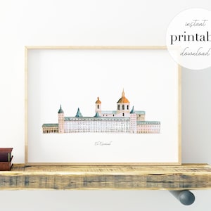 El Escorial Printable, Illustration, Wand kunstdruck, Kinderzimmer Dekor, Wahrzeichen, Spanien, Kinderzimmer, Reisedruck, Reisekunst, Kinderzimmer Dekor