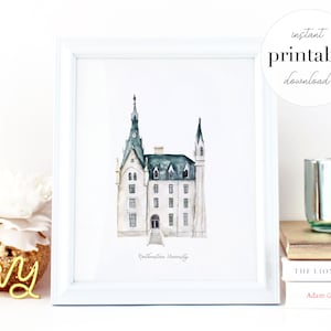 Northwestern University Hall Printable, art print, illinois, landmark, kids room, travel print, watercolor, home decor, home decor, college