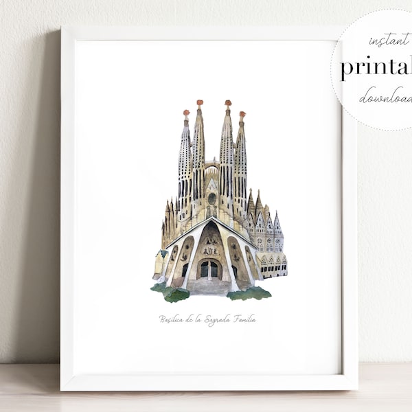 Sagrada Familia Printable, illustration, wall print, home decor, landmark, spain, kid room, travel print, travel art, nursery art, barcelona