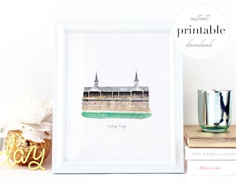 Kentucky Derby Twin Spires Printable, travel decor, landmark, living room decor, travel print, watercolor, home decor, travel print, horse