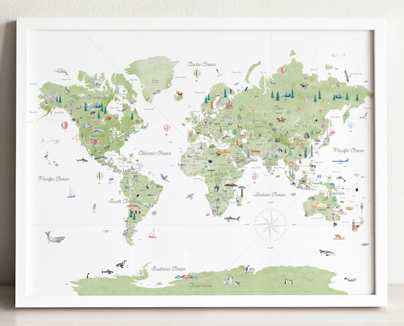 World Map poster for kids - Educational, interactive, wall map