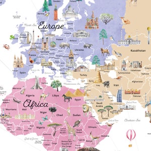 Framed Educational World Map With Countries, Borders, & Landmarks ...
