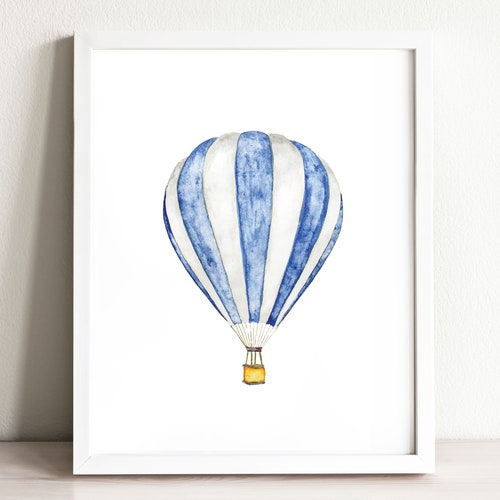 Blue Hot Air Balloon Art Print Illustration Wall Art Print - Etsy