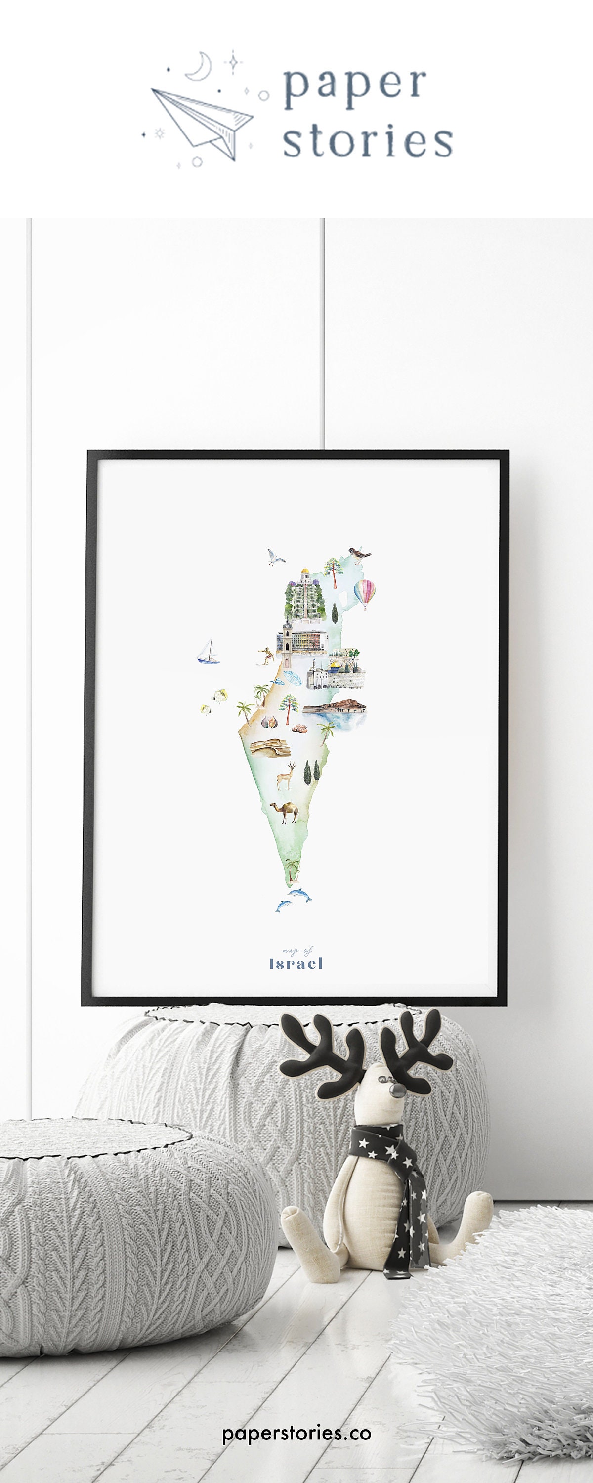 Israel Illustrated Map Printable wall art print nursery | Etsy