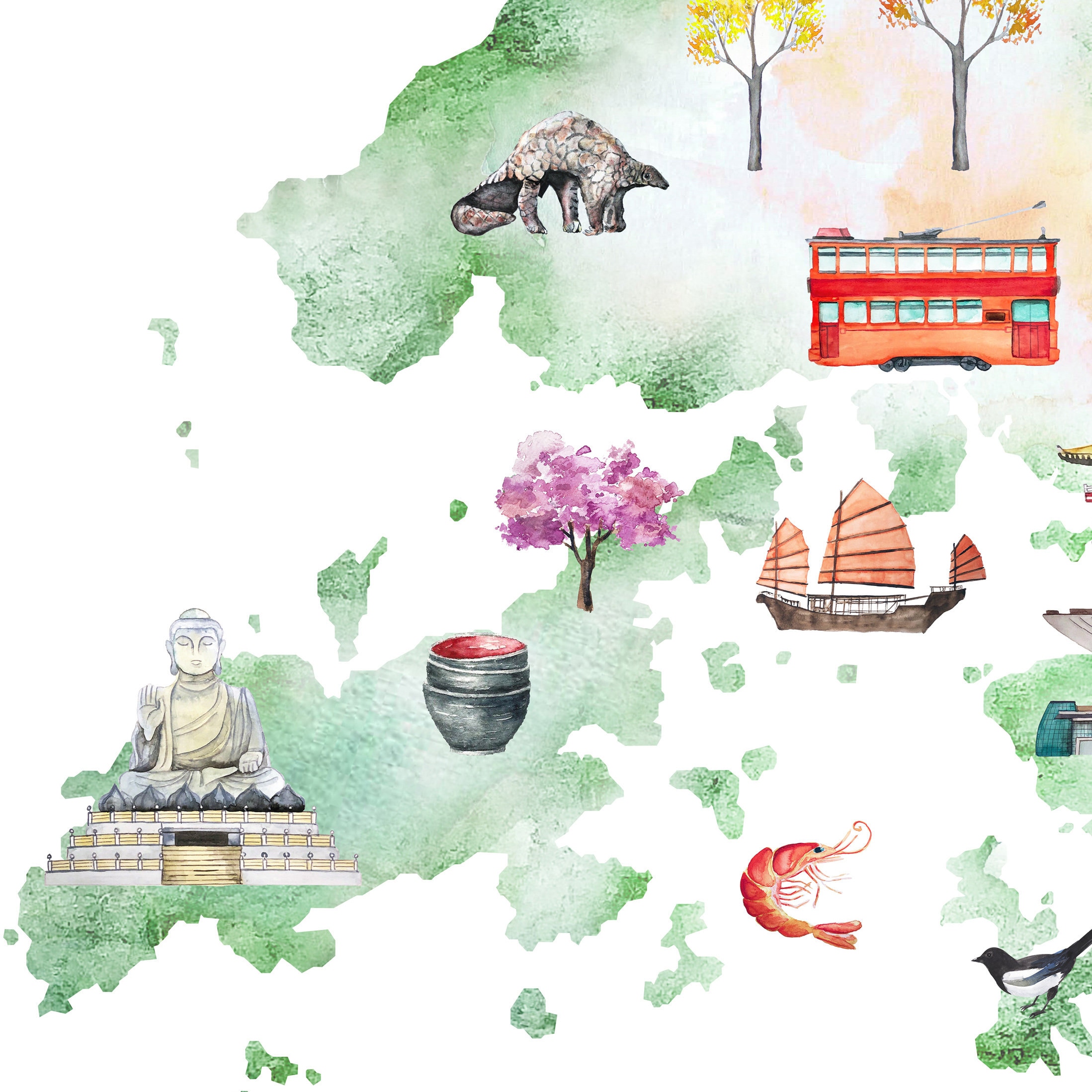 Hong Kong Illustrated Map Printable Nurser Decor Wall Art | Etsy Australia