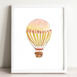 Orange Hot Air Balloon Art Print, illustration, wall art print, nursery decor, kids room, travel print, travel art, cute print, baby room