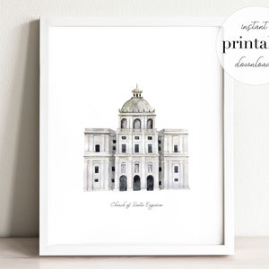 Kerk van Santa Engracia Afdrukbaar, aquarel illustratie, muur kunst afdrukken, home decor, landmark, Portugal, kid room, reizen, reisposter