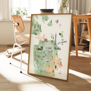 Impressão da arte do mapa da cidade de San Francisco | arte de parede em aquarela, decoração de parede, decoração de quarto, decoração de casa, presente de inauguração, viagem, quarto de criança, viagem