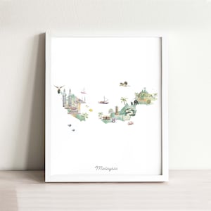 Malaysia Map Art Print Illustriert, Wand Kunst, Wanddeko, Wanddeko, Wanddeko, Wanddeko, Wanddeko, Reisekunst, Wanddeko