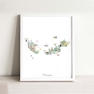 Malaysia Map Art Print Illustrated, home decor, travel poster, nursery art, travel map, map print wanderlust, travel art, nursery decor