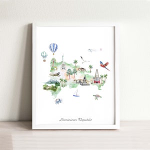 Dominikanische Republik Karte illustrierter Kunstdruck | Aquarell Landkarte | Landkarte | Wanderlust Travel Decor