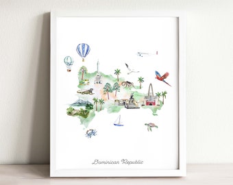 Dominican Republic Map Art Print: Watercolor Travel Decor