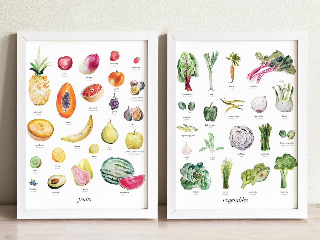 Fruits and Vegetables Art Print Set Wall Art Wall Decor Etsy