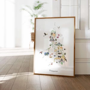 Die Philippinen illustrierte Karte Kunstdruck | Philippinen Reise Dekor Poster | Poster Kinderzimmer Karte | Fernweh Reise Kunstdruck