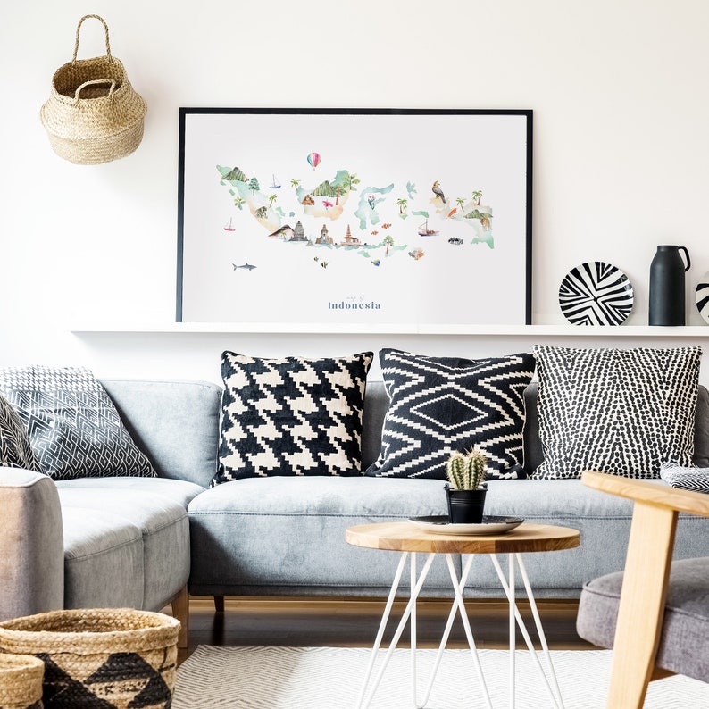 Indonesia Map Art Print Illustrated Wall Decor Nursery - Etsy