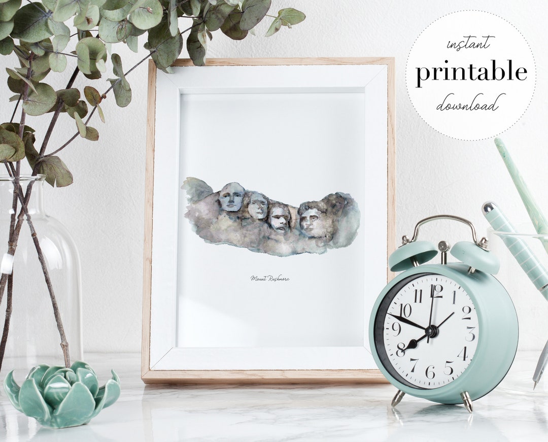 Mount Rushmore Printable, Illustration, Art Print, Nursery Decor, Usa ...