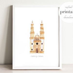 Chihuahua Kathedraal Afdrukbaar, illustratie, muurkunstdruk, kinderdagverblijfdecor, oriëntatiepunt, Mexico, aquarel, jonge geitjesruimte, reisdruk