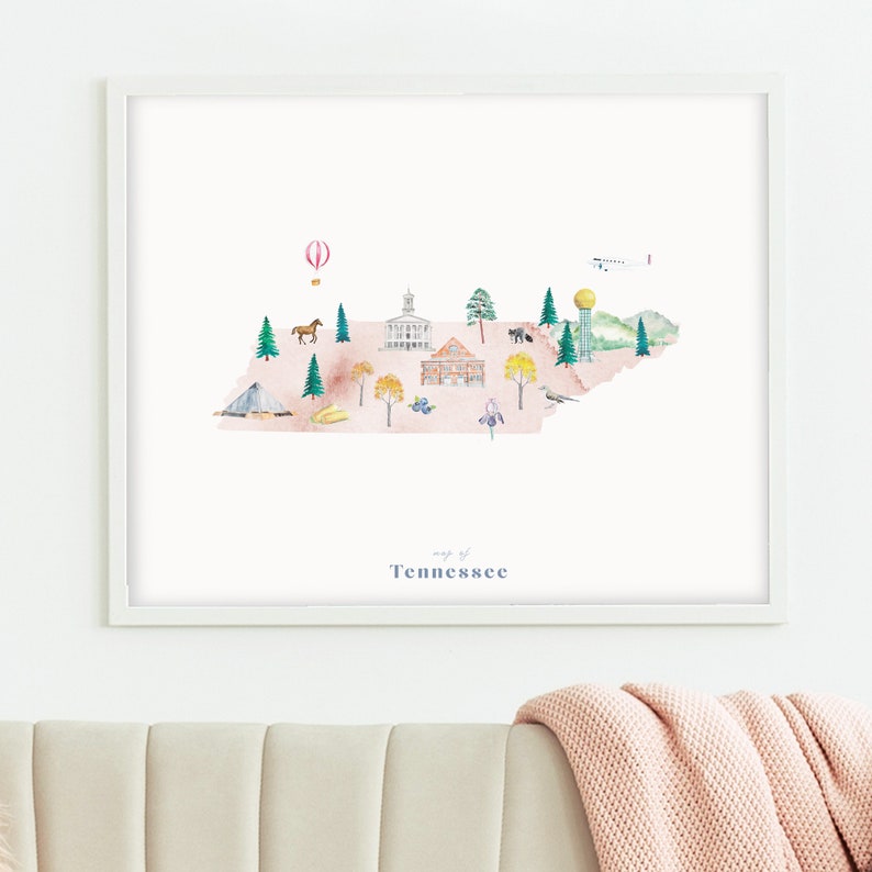 Tennessee Printable State Map, illustrated wall art print, nursery decor, nursery wall art, state map poster, USA travel map, kids room image 6