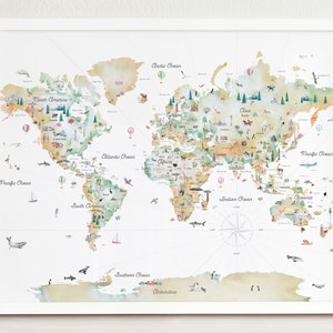 Gradient Educational World Map | Kids Wall Art | Nursery Decor | Wedding Gift | Kids Travel World Map | Political World Map | Topographic