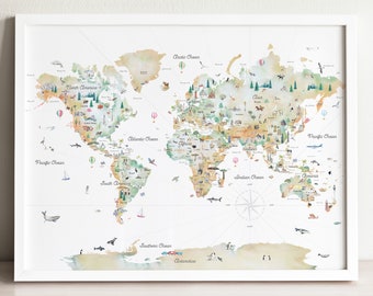 Kids World Map, Gift for Kids, World Map Puzzle for Kids Gift