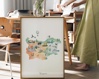 Watercolor Bulgaria Map Art Print: Illustrated Nursery Decor