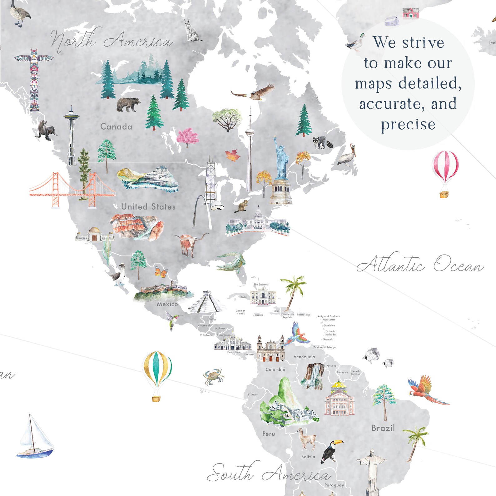 Grey Countries World Map Printable wall art print nursery Etsy