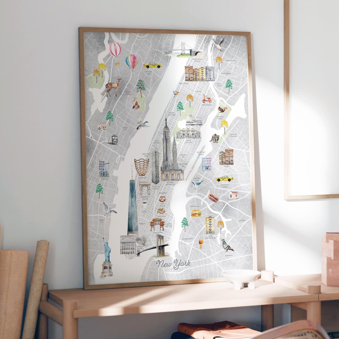New York City Map Art Print: Watercolor Travel Decor (digital Download ...