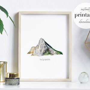 Rock of Gibraltar Watercolor Print: Spain Landmark Travel Art (Digital Download)
