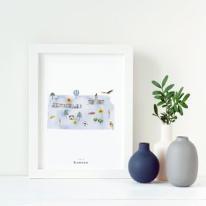 Kansas Printable State Map Illustrated Wall Art Print - Etsy