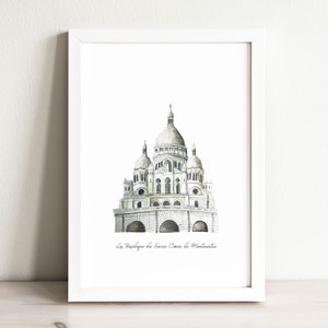 Sacre Coeur Art Print, illustratie, muurkunstprint, kinderdagverblijfdecor, oriëntatiepunt, Frankrijk, aquarel, kinderkamer, reisprint, Parijs, Montmartre