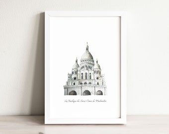 Sacre Coeur Art Print, illustration, wall art print, nursery decor, landmark, france, watercolor, kids room, travel print, paris, montmartre
