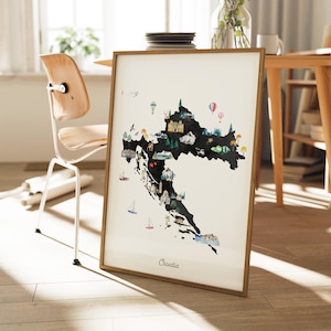 Kroatien Karte Art Print Illustriert, Aquarell Karte, Landkarte Poster für Kinderzimmer, Kinderzimmer Kunst, Reisekarte, Kartendruck, Fernweh