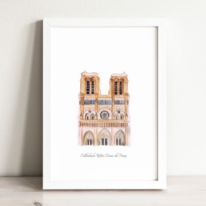 Notre Dame Kathedrale Kunstdruck, Illustration, Wand Kunstdruck, Kinderzimmer, Wahrzeichen, Frankreich, Aquarell, Reise, Reisedruck, Paris