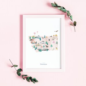 Montana Printable State Map, Illustrated Wall Art Print, Nursery Decor ...