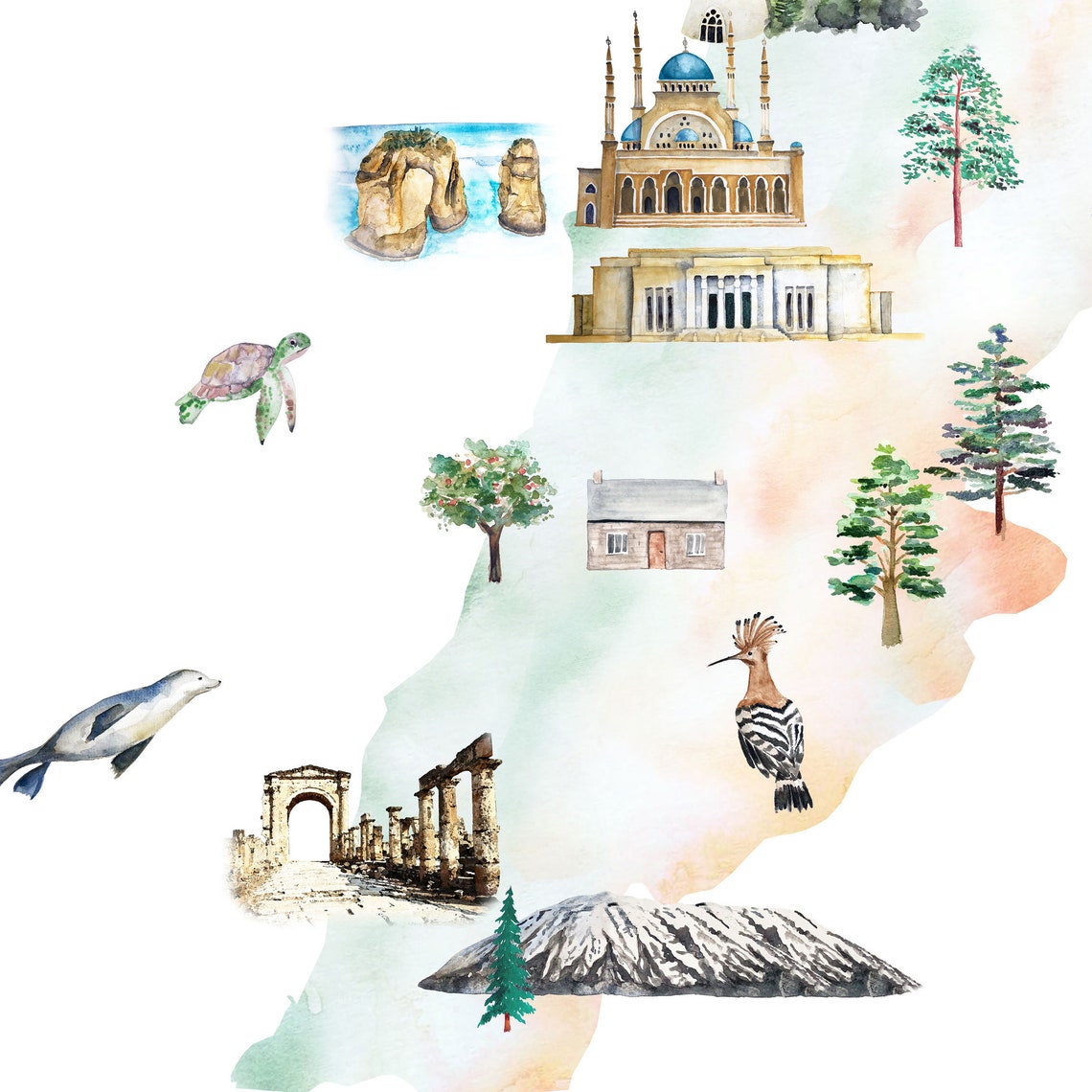 Lebanon Illustrated Map Printable Wall Art Print Nursery Etsy