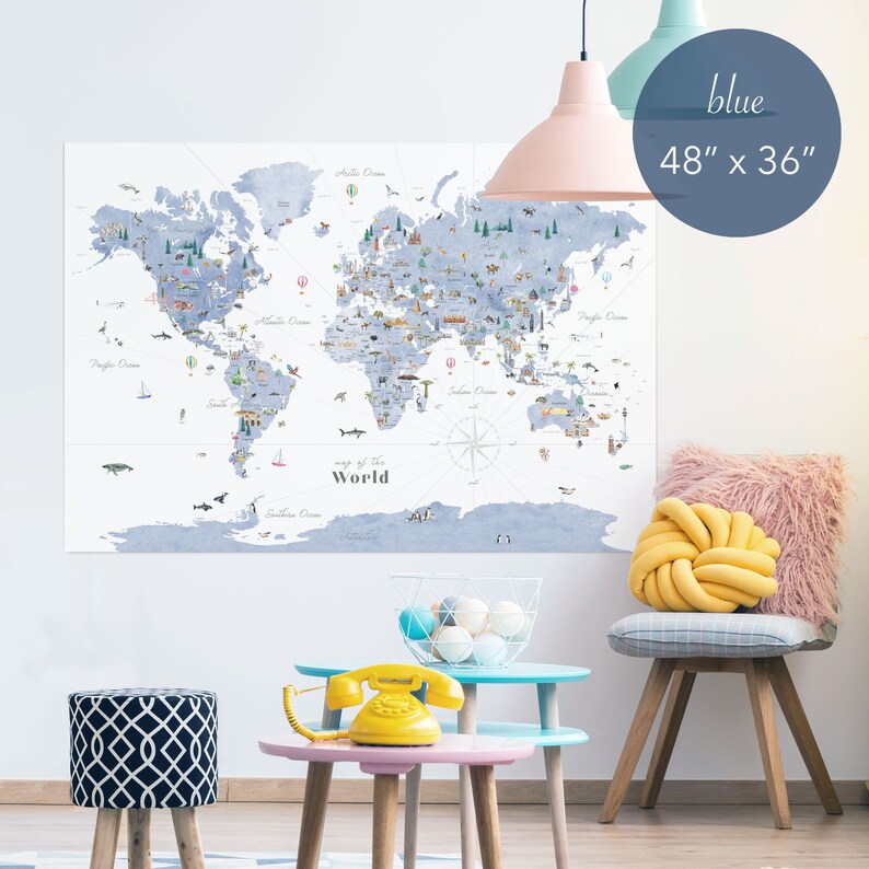 Educational World Map Wall Decal Nursery Decor Art Kids - Etsy
