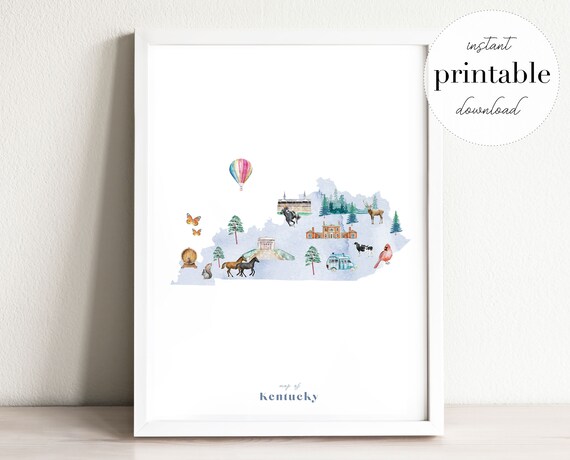 Kentucky Printable State Map Illustrated Wall Art Print - Etsy