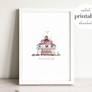 Thomas Point Shoal Lighthouse Watercolor Print: Maryland Landmark (Digital Download)