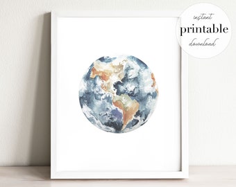 Earth Printable | nursery art, space art, wall decor, bedroom decor, office decor, kids room decor, birthday gift, planets, boho decor