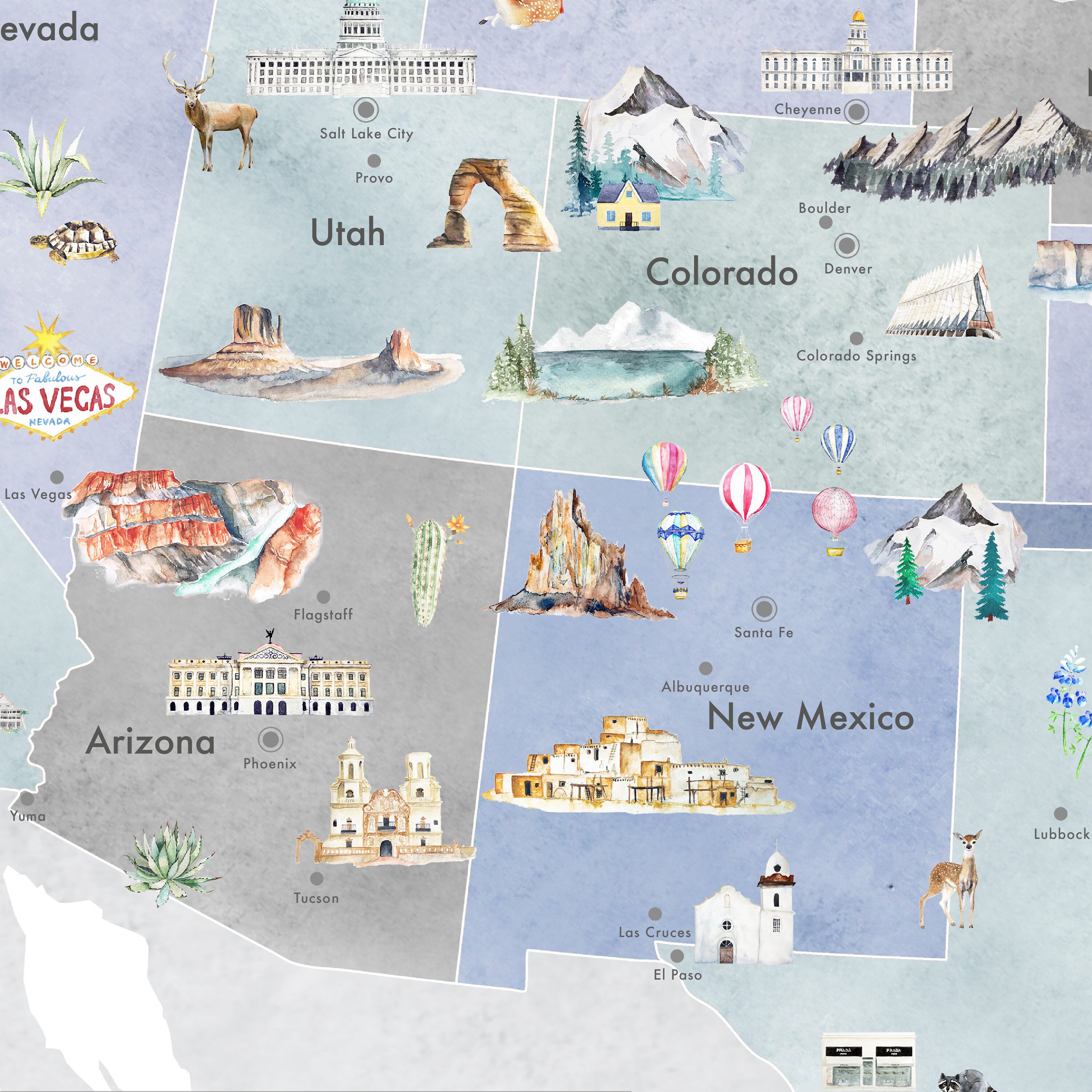 Educational United States Map Printable Cool Tones USA Map - Etsy