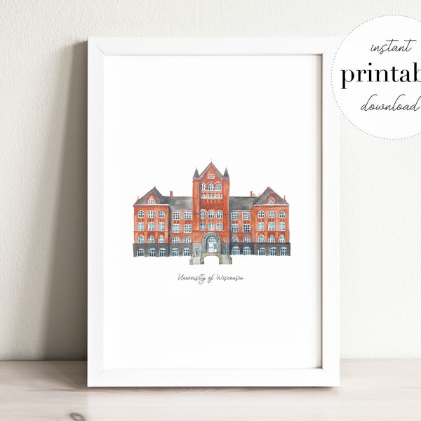 University of Wisconsin Science Hall Printable, illustration, wall art print, nursery decor, landmark, kids room, travel print, madison