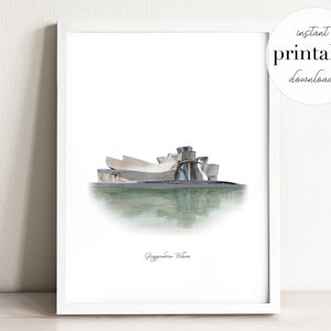 Guggenheim Bilbao Watercolor Print: Spain Landmark Travel Art (Digital Download)