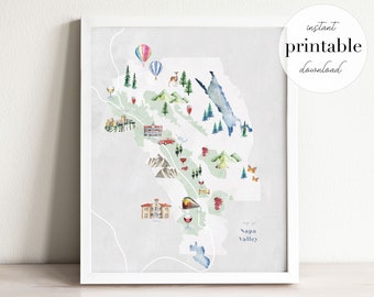 Napa Valley Watercolor Map Print: Wine Region Travel Art (Digital Download)