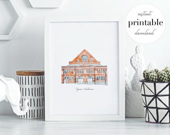 Ryman Auditorium Printable, illustration, wall art print, home decor, usa landmarks, travel print, watercolor, tennessee, travel, nashville