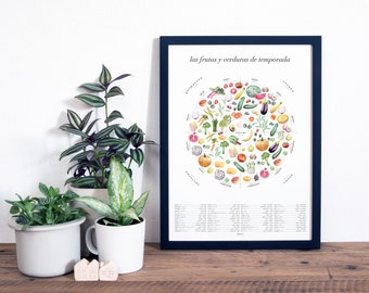 Seasonal Food Art Print | Spanish, wall art, wall decor, housewarming gift, kitchen decor, home decor, watercolor painting, gift for her